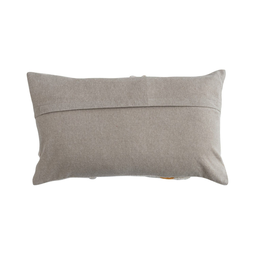 Creative Coop Home Cotton Slub Lumbar Pillow with Tufted Flowers, Natural & Yellow