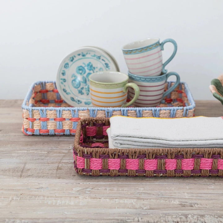 Creative Coop Home Decor Decorative Woven Paper Rope Trays with Handles