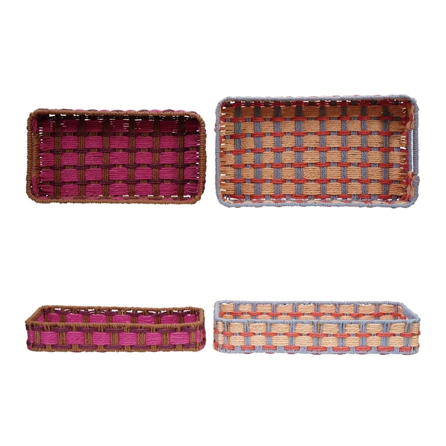 Creative Coop Home Decor Decorative Woven Paper Rope Trays with Handles