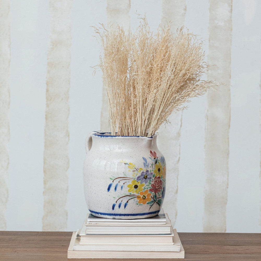 Creative Coop Home Decorative Terra-cotta Pitcher with Flowers & Handle, (Each One Will Vary) - LOCAL PICKUP ONLY