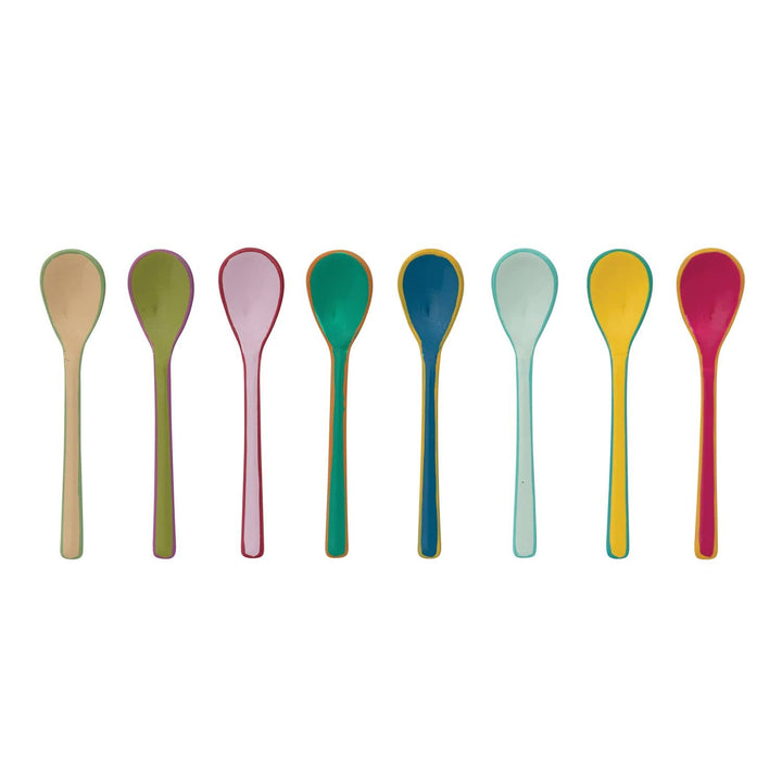 Creative Coop Home Enameled Stainless Steel Salt Spoon with Colored Edge, 8 Styles