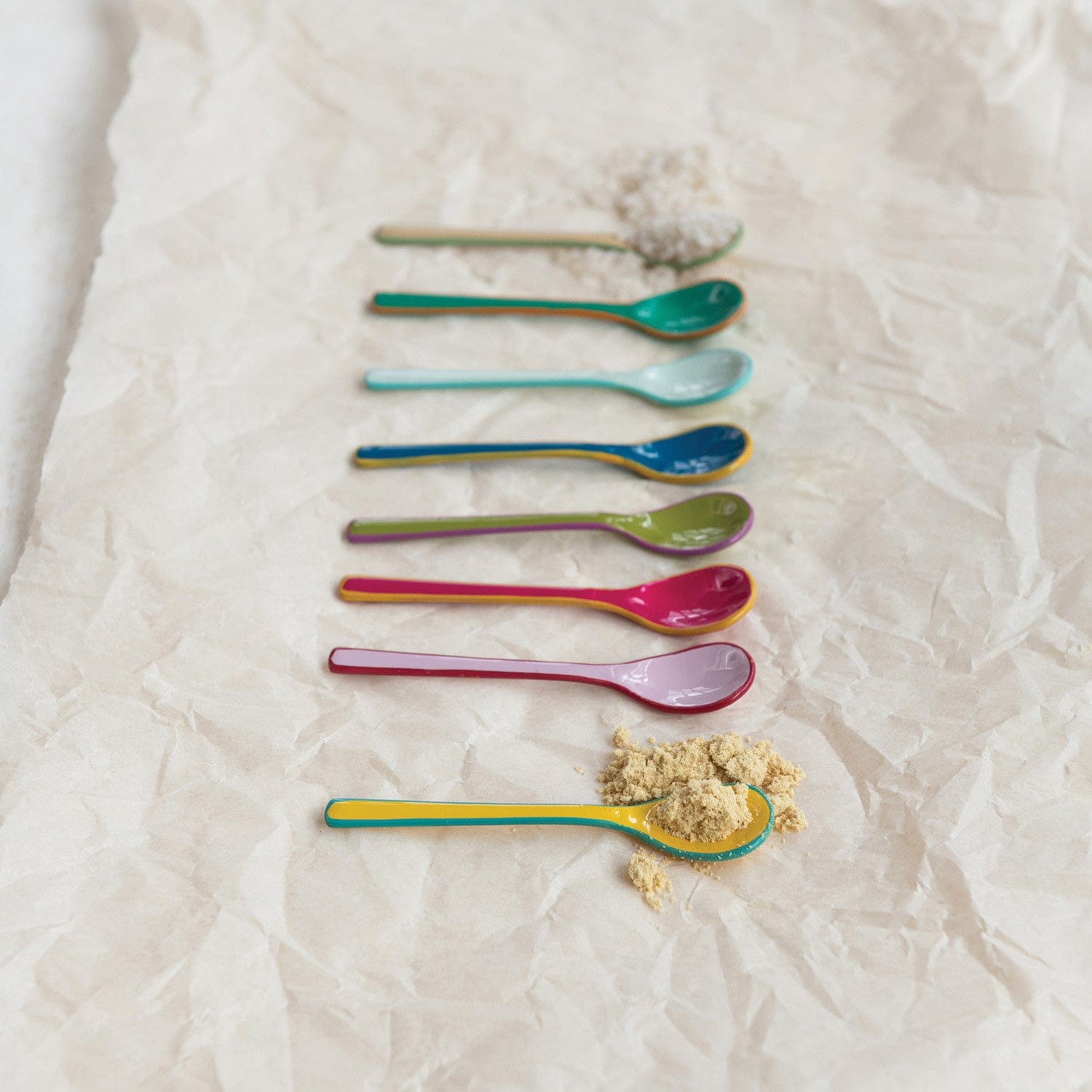 Creative Coop Home Enameled Stainless Steel Salt Spoon with Colored Edge, 8 Styles