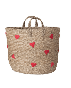Creative Coop Home Extra Large Hand-Woven Seagrass Baskets with Embroidered Hearts