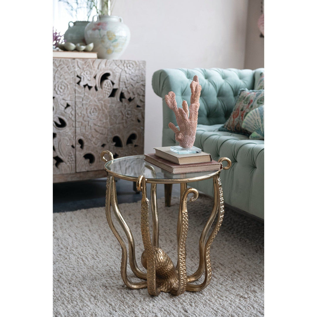 Creative Coop home Glass & Cast Aluminum Octopus Table, Gold Finish