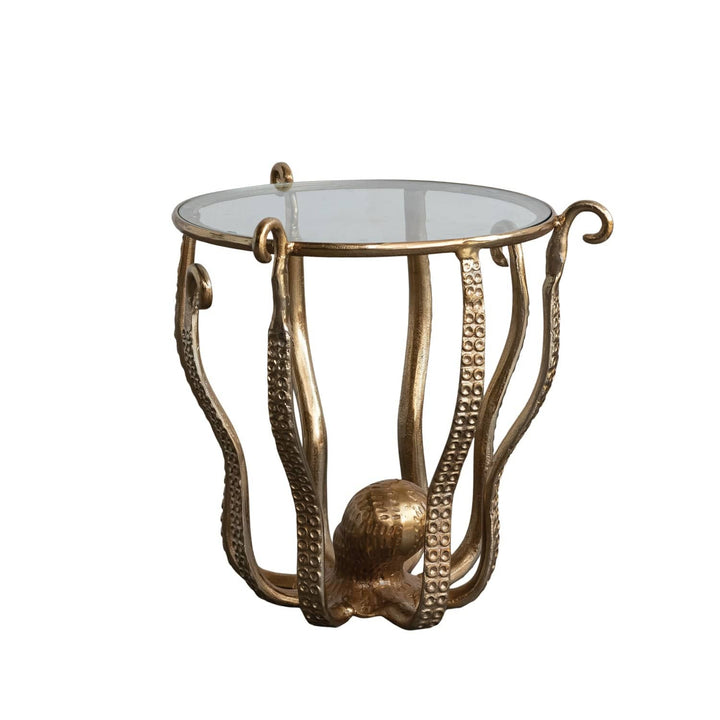 Creative Coop home Glass & Cast Aluminum Octopus Table, Gold Finish