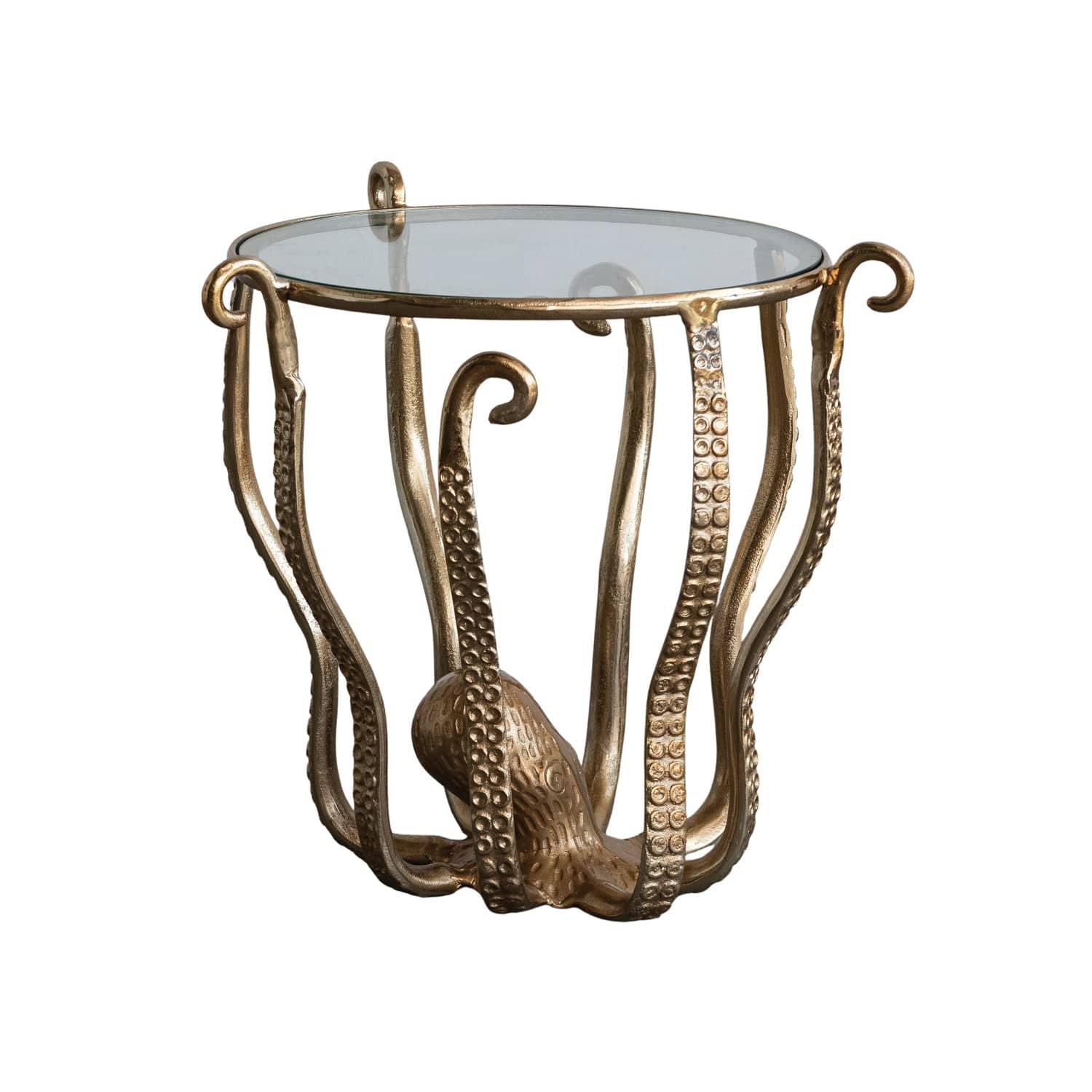 Creative Coop home Glass & Cast Aluminum Octopus Table, Gold Finish