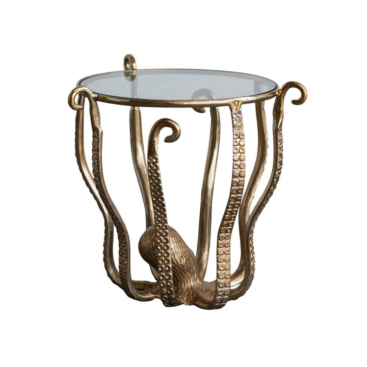 Creative Coop home Glass & Cast Aluminum Octopus Table, Gold Finish