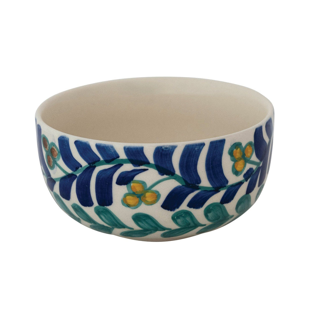 Creative Coop Home Hand-Painted Stoneware Bowl with Vines Design