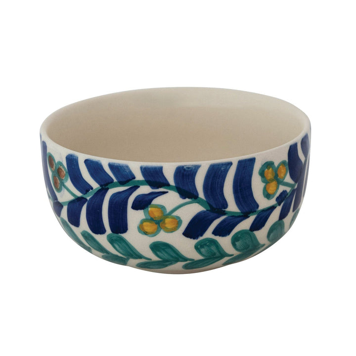 Creative Coop Home Hand-Painted Stoneware Bowl with Vines Design