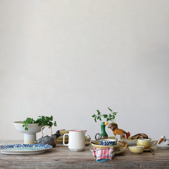 Creative Coop Home Hand-Painted Stoneware Bowl with Vines Design