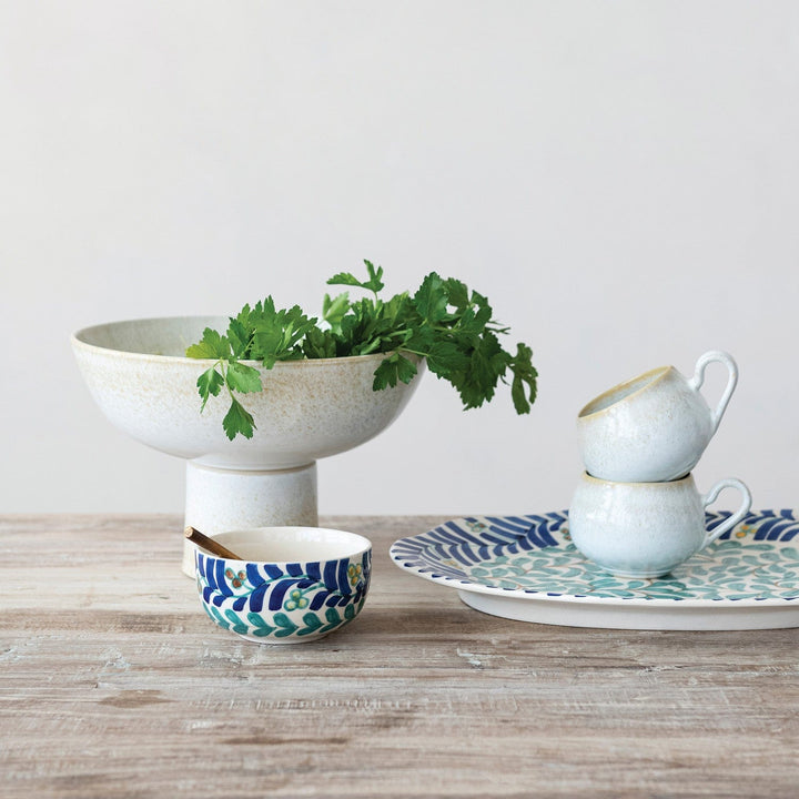 Creative Coop Home Hand-Painted Stoneware Bowl with Vines Design