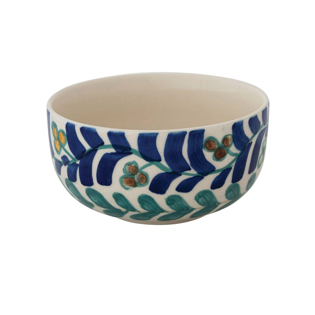 Creative Coop Home Hand-Painted Stoneware Bowl with Vines Design