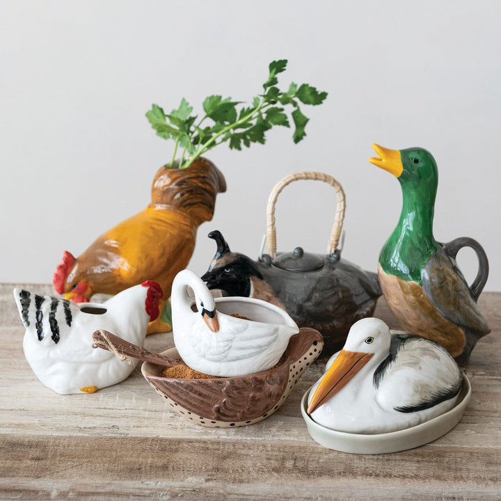 Creative Coop Home Hand-Painted Stoneware Hen Shaped Vase