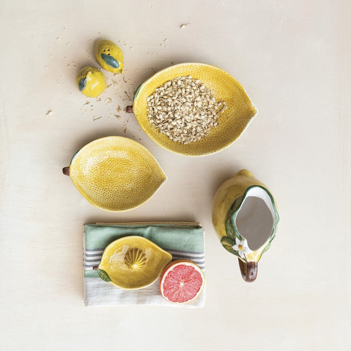 Creative Coop Home Hand-Painted Stoneware Lemon Shaped Juicer