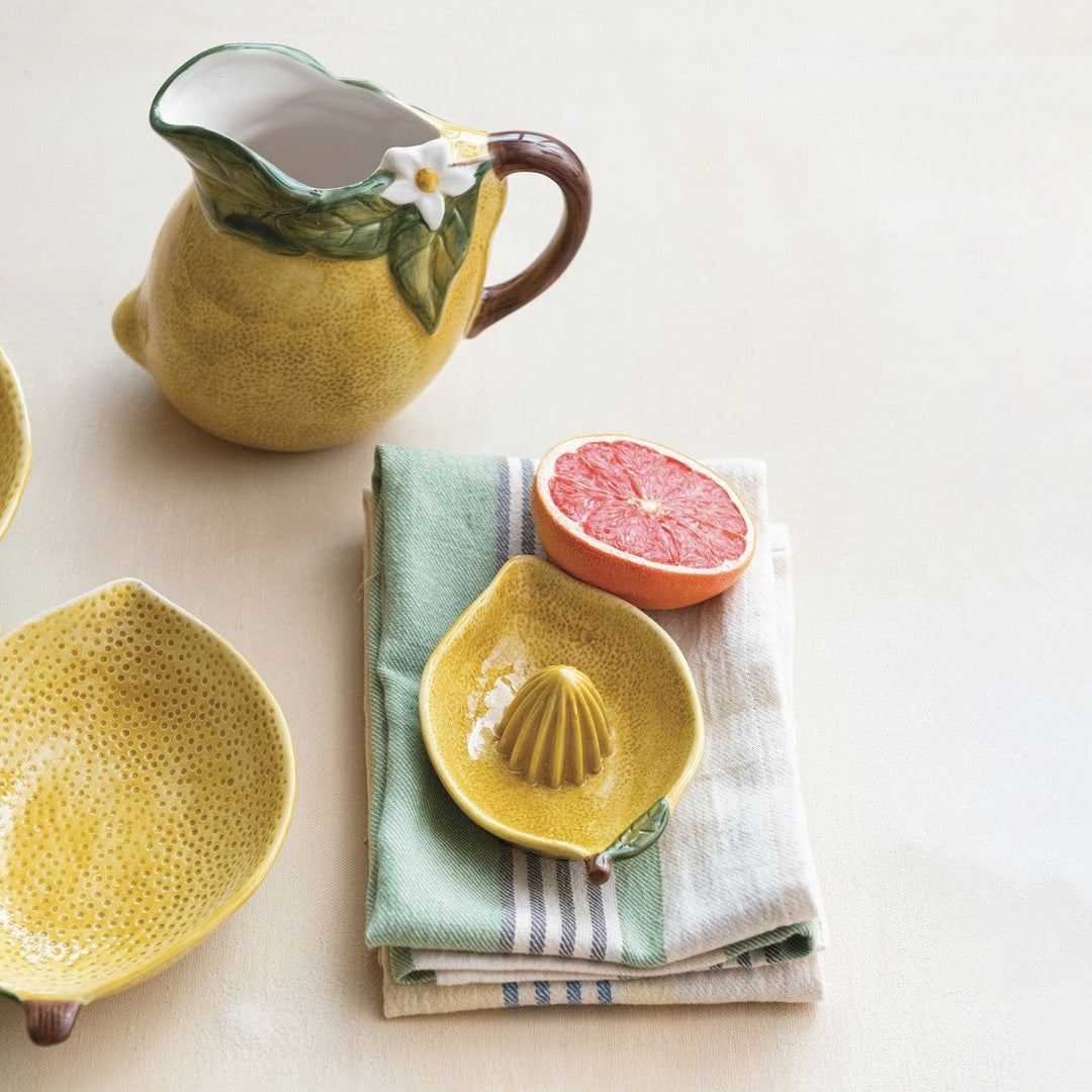 Creative Coop Home Hand-Painted Stoneware Lemon Shaped Juicer