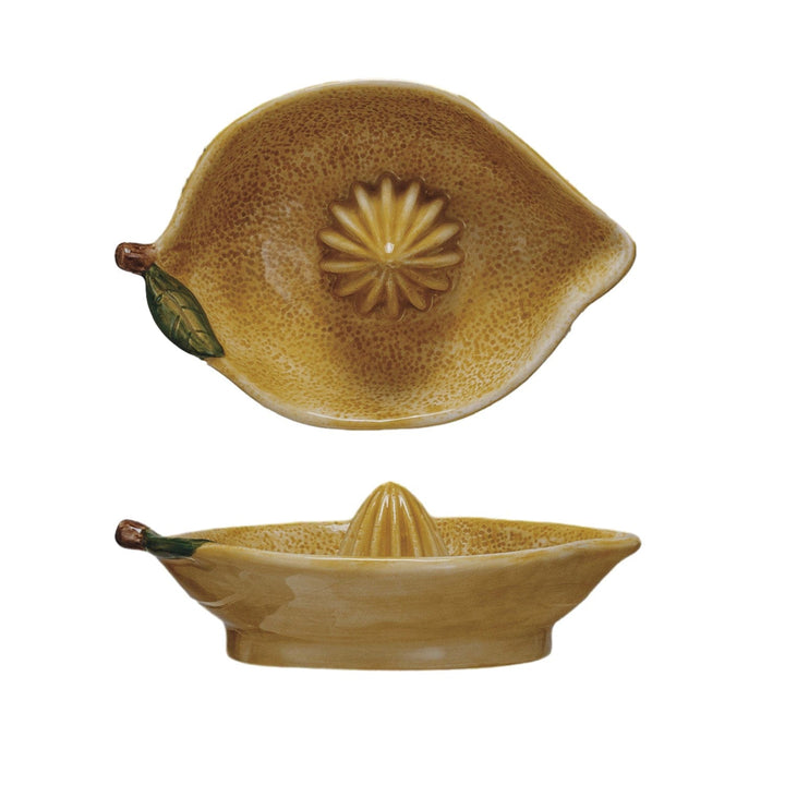 Creative Coop Home Hand-Painted Stoneware Lemon Shaped Juicer