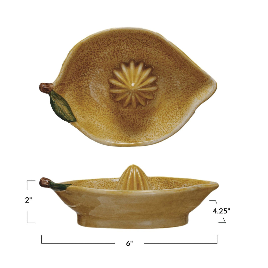 Creative Coop Home Hand-Painted Stoneware Lemon Shaped Juicer