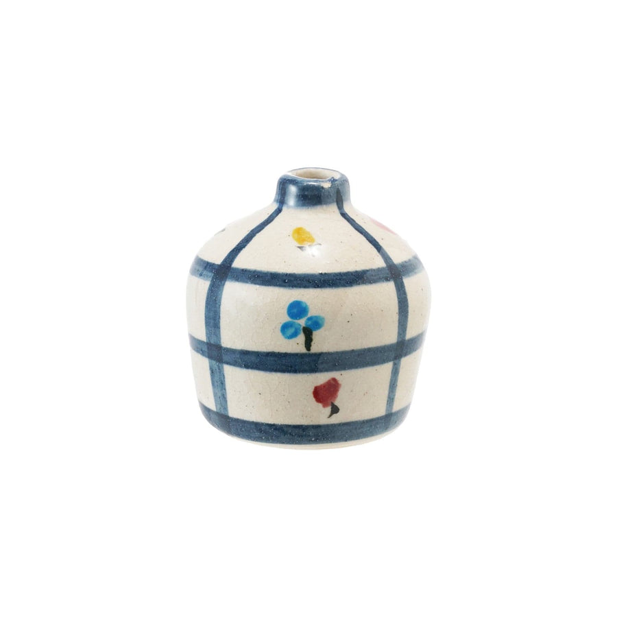 Creative Coop Home Hand-Painted Terra-cotta Vase w/ Flowers & Grid Pattern, Crackle Glaze (Each One Will Vary)