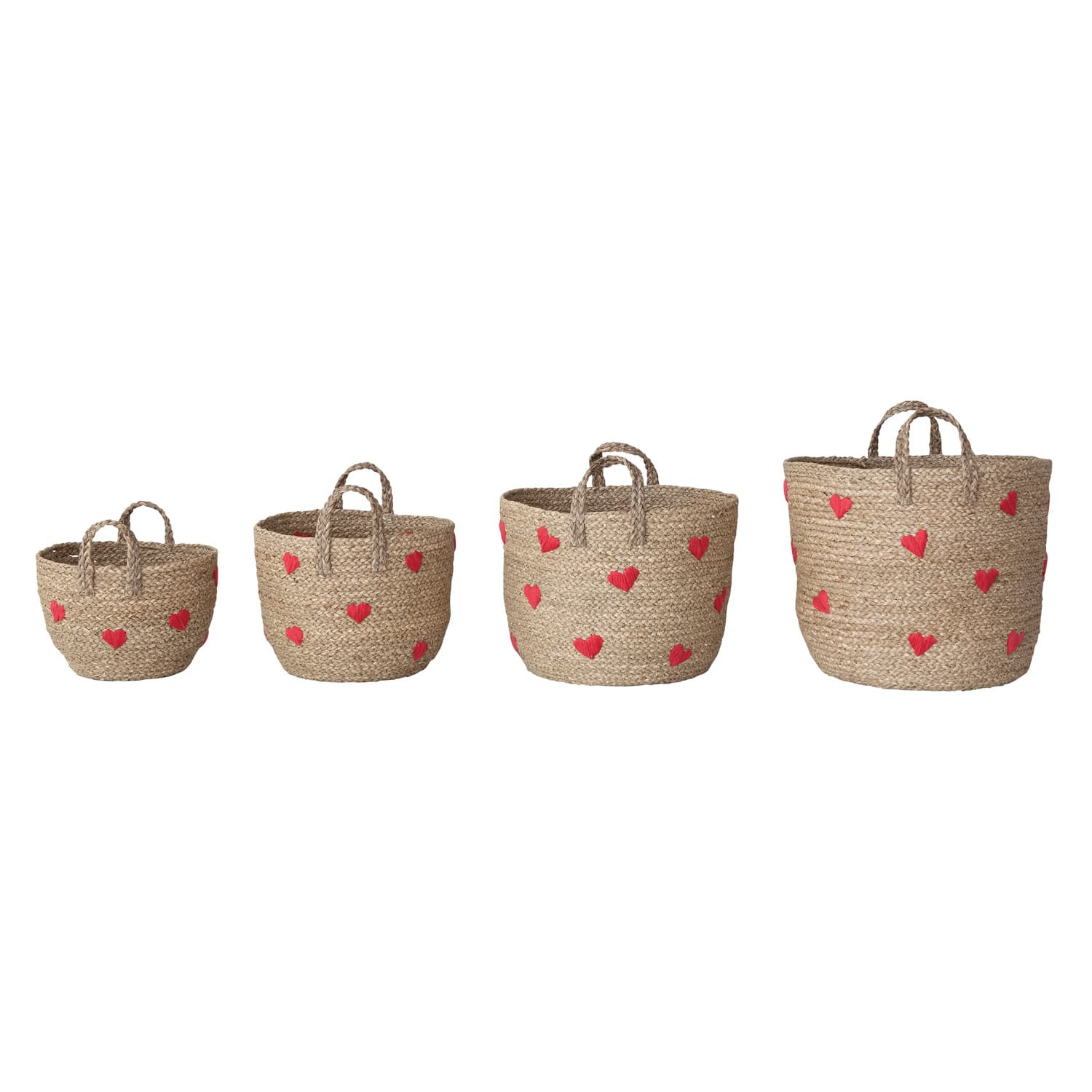 Creative Coop Home Hand-Woven Seagrass Baskets with Embroidered Hearts