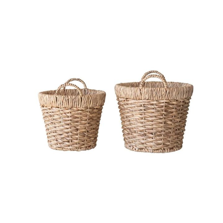 Creative Coop Home Hand-Woven Water Hyacinth Baskets with Handles