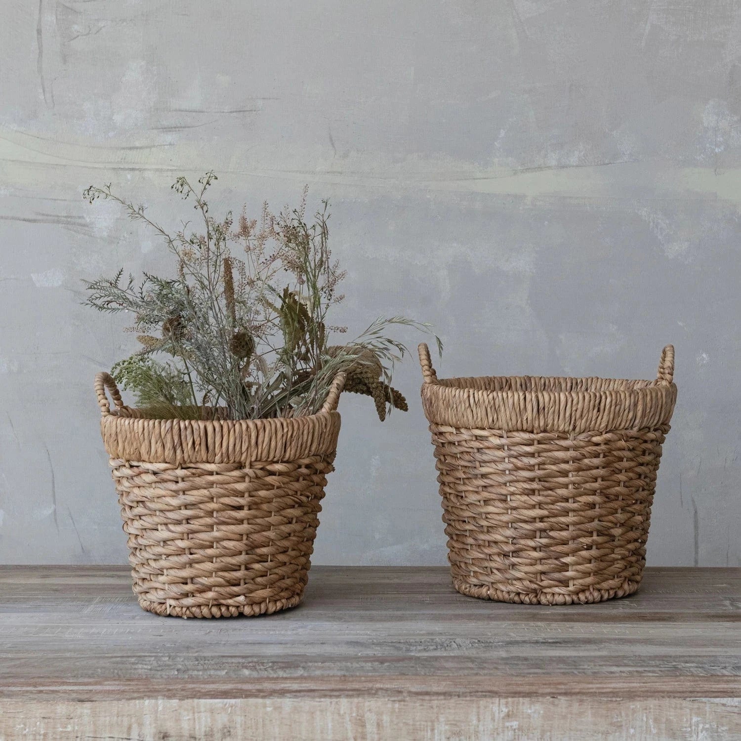 Creative Coop Home Hand-Woven Water Hyacinth Baskets with Handles