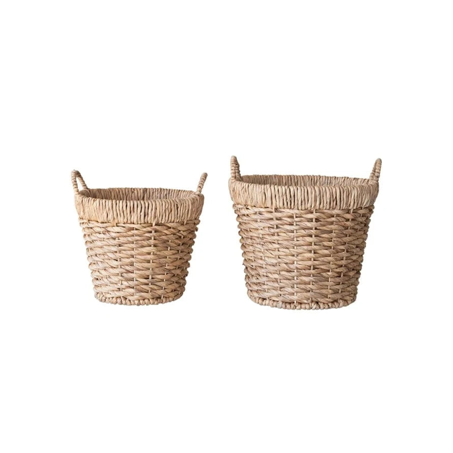 Creative Coop Home Hand-Woven Water Hyacinth Baskets with Handles