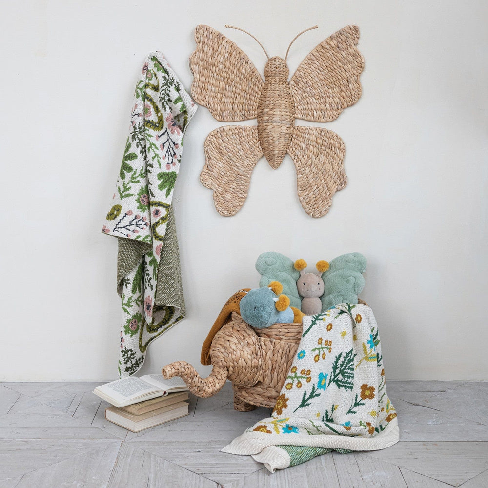 Creative Coop Home Hand-Woven Water Hyacinth Butterfly Wall Décor, Natural