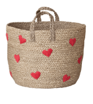 Creative Coop Home Large Hand-Woven Seagrass Baskets with Embroidered Hearts