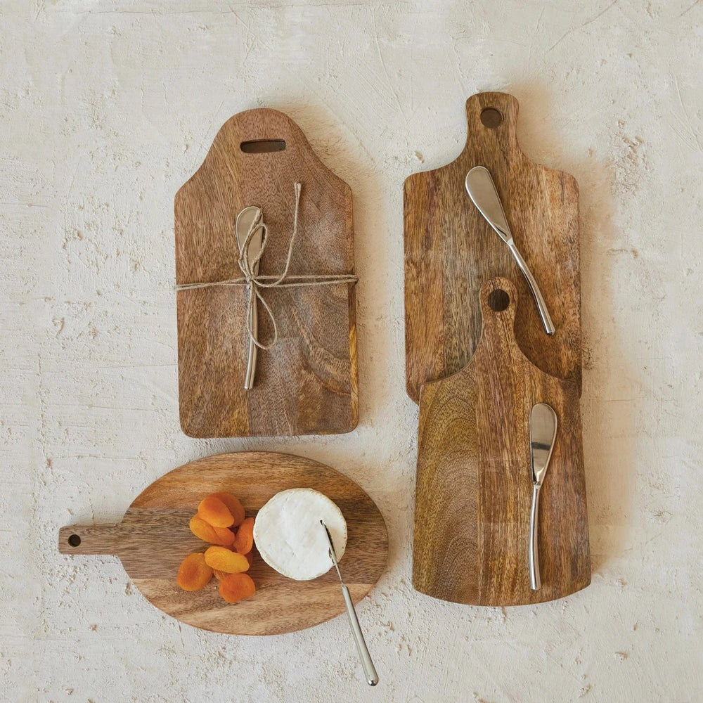 Creative Coop Home Mango Wood Cheese/Cutting Board & Canape Knife
