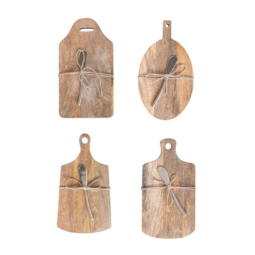 Creative Coop Home Mango Wood Cheese/Cutting Board & Canape Knife