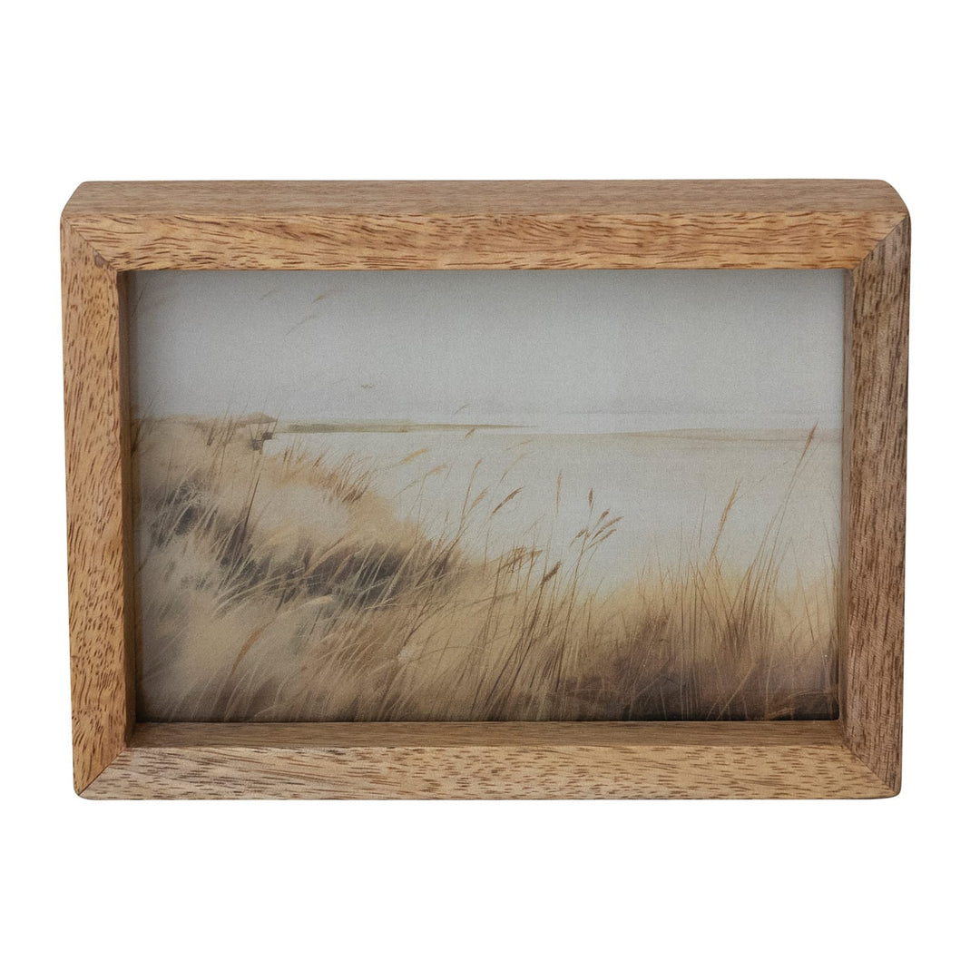 Creative Coop Home Mango Wood &amp; Glass Floating Two-Sided Photo Frame, Natural (Holds 4" x 6" Photo)