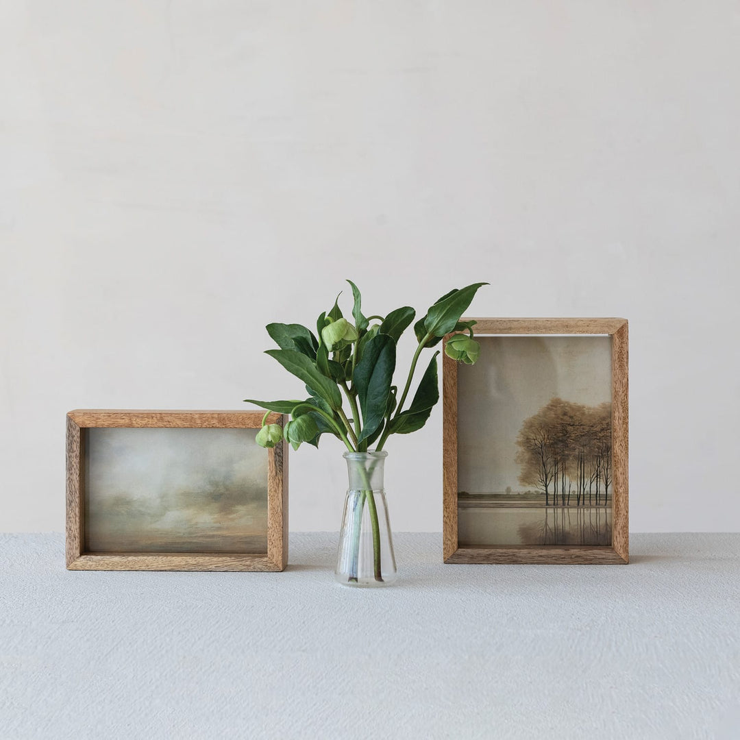 Creative Coop Home Mango Wood &amp; Glass Floating Two-Sided Photo Frame, Natural (Holds 4" x 6" Photo)