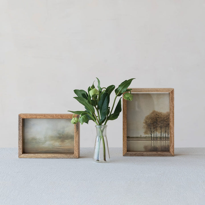 Creative Coop Home Mango Wood &amp; Glass Floating Two-Sided Photo Frame, Natural (Holds 4" x 6" Photo)