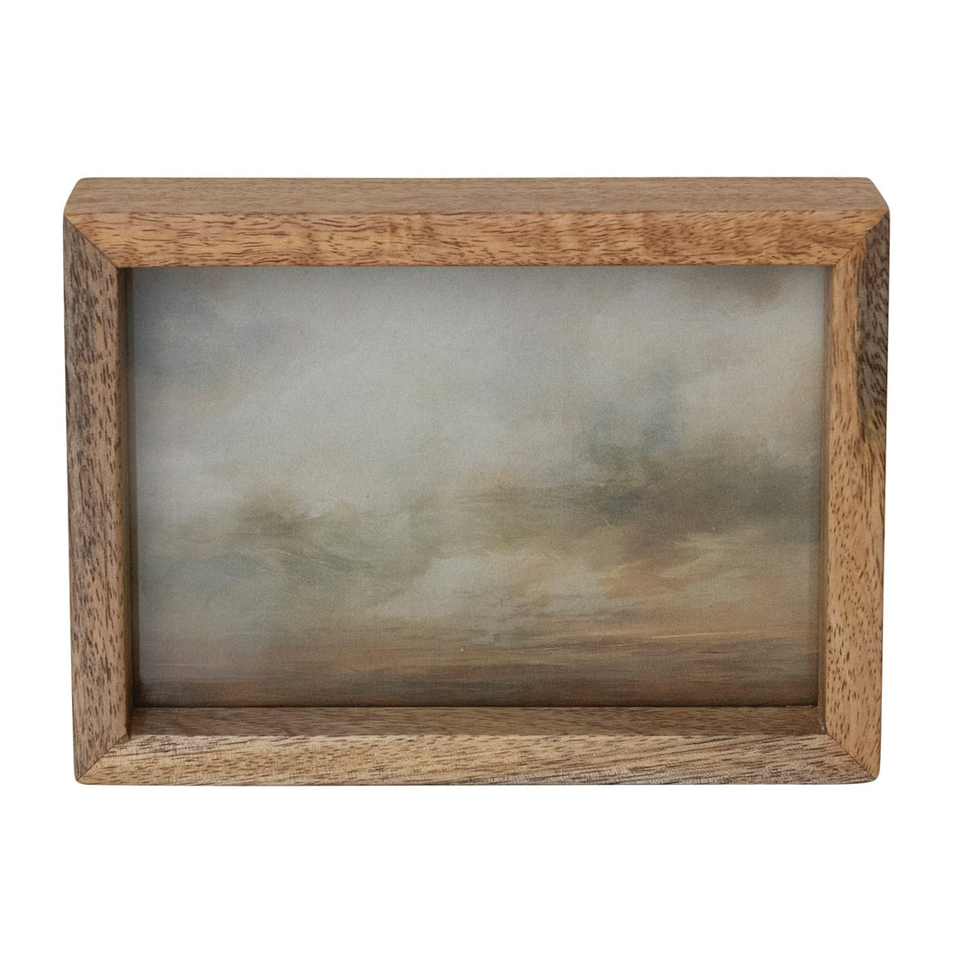 Creative Coop Home Mango Wood &amp; Glass Floating Two-Sided Photo Frame, Natural (Holds 4" x 6" Photo)