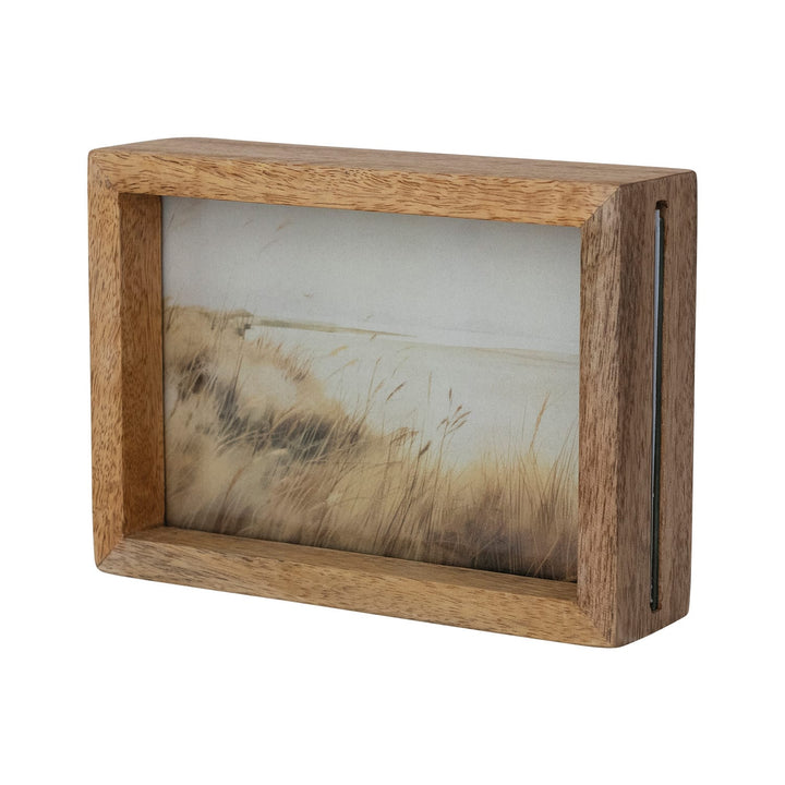 Creative Coop Home Mango Wood &amp; Glass Floating Two-Sided Photo Frame, Natural (Holds 4" x 6" Photo)