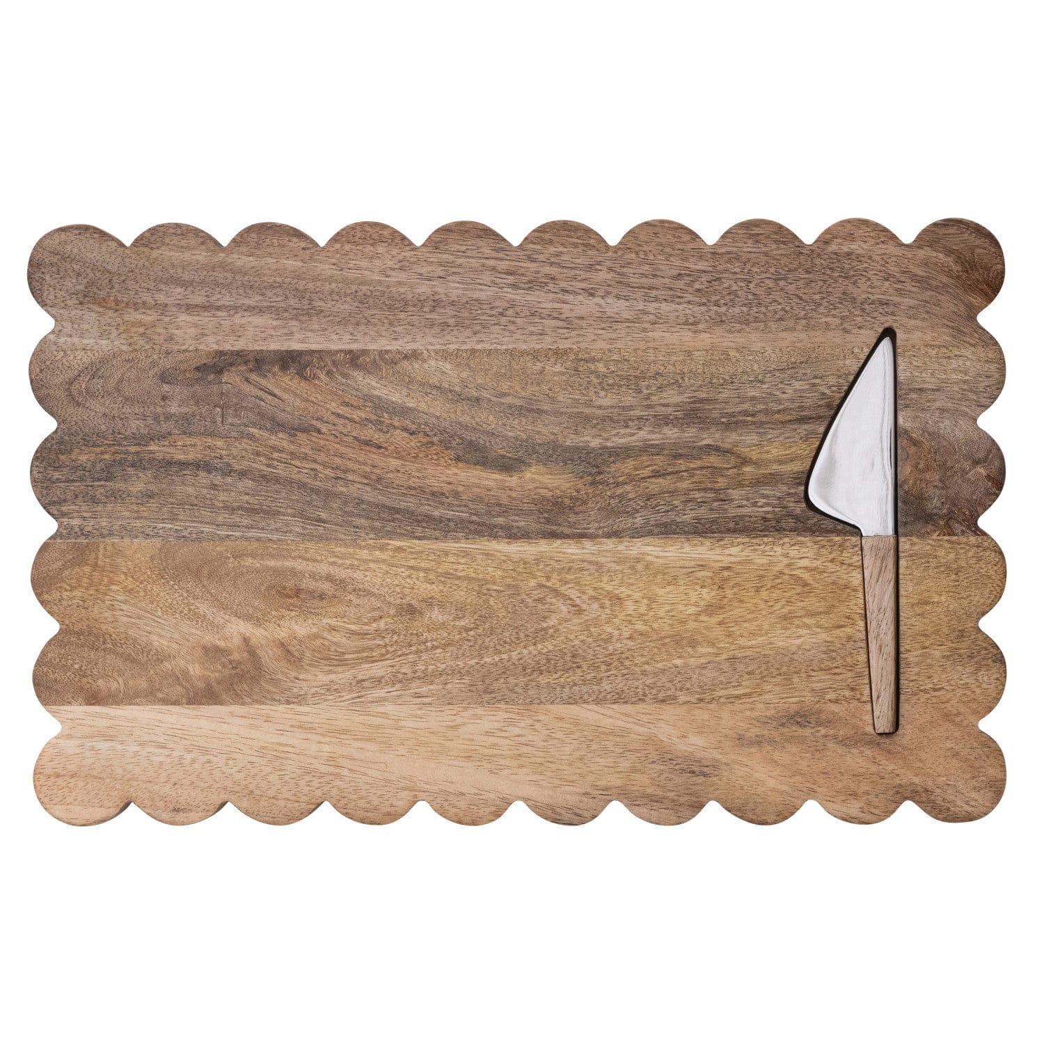 Creative Coop Home Mango Wood Scalloped Cheese/Serving Board w/ Stainless Steel Cheese Knife, Set of 2 - LOCAL PICKUP ONLY