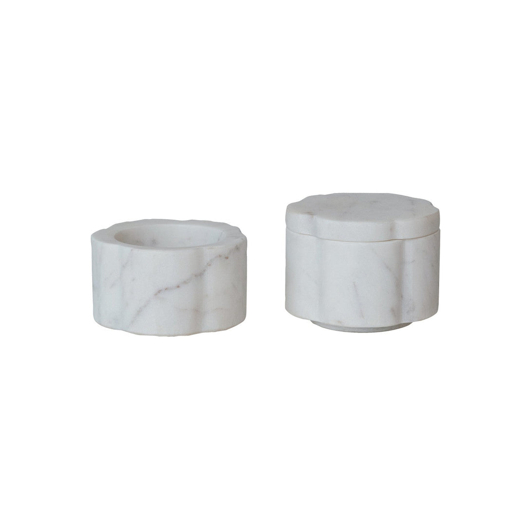 Creative Coop Home Marble Scalloped Stackable Pinch Pots with Lid