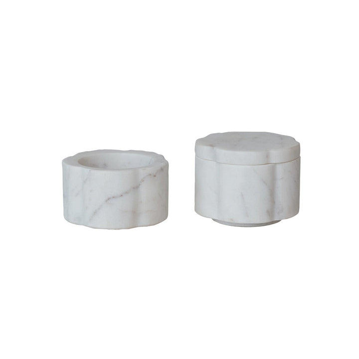 Creative Coop Home Marble Scalloped Stackable Pinch Pots with Lid