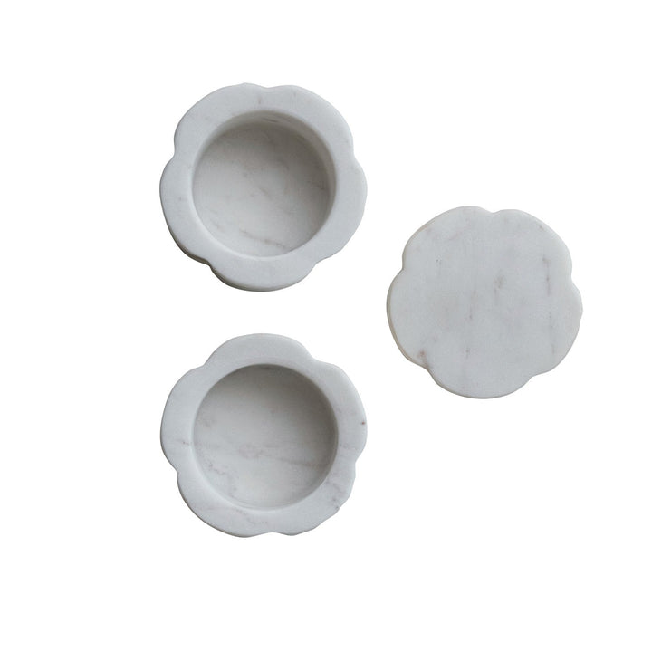 Creative Coop Home Marble Scalloped Stackable Pinch Pots with Lid