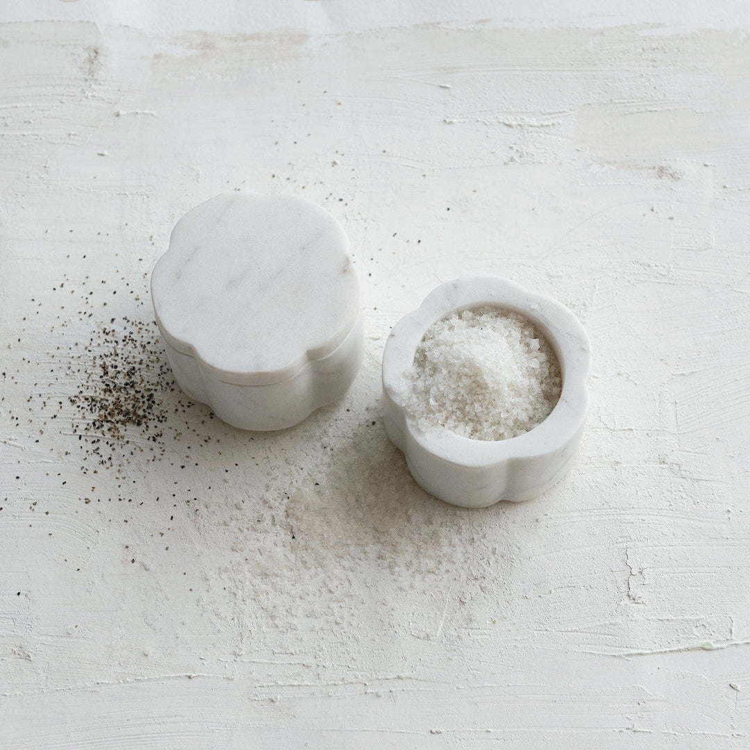 Creative Coop Home Marble Scalloped Stackable Pinch Pots with Lid