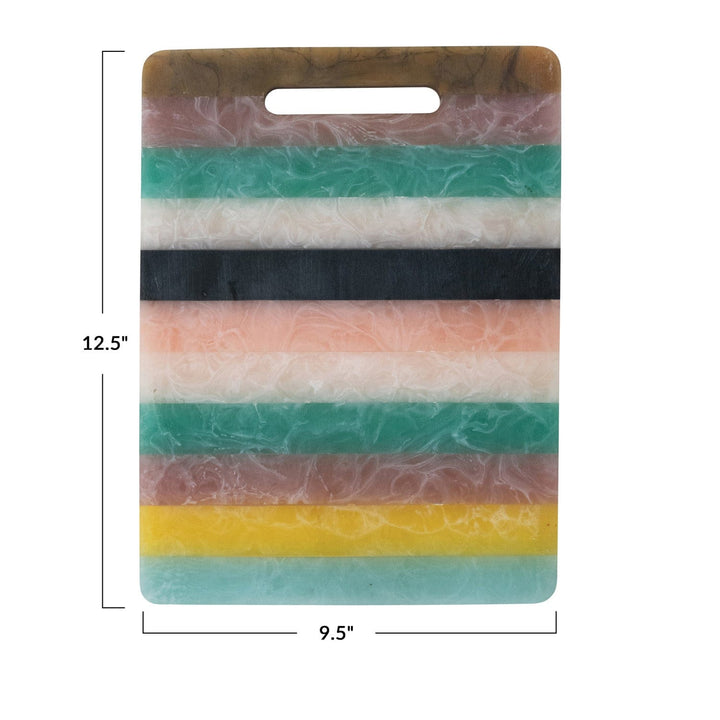 Creative Coop Home Marbled Resin Striped Cheese/Serving Board w/ Handle (Each One Will Vary) - LOCAL PICKUP ONLY