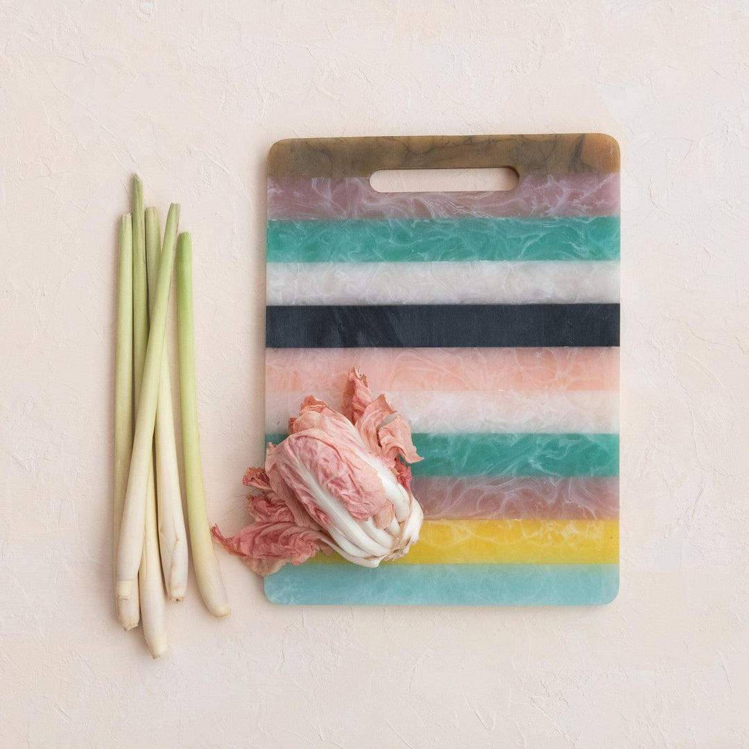 Creative Coop Home Marbled Resin Striped Cheese/Serving Board w/ Handle (Each One Will Vary) - LOCAL PICKUP ONLY