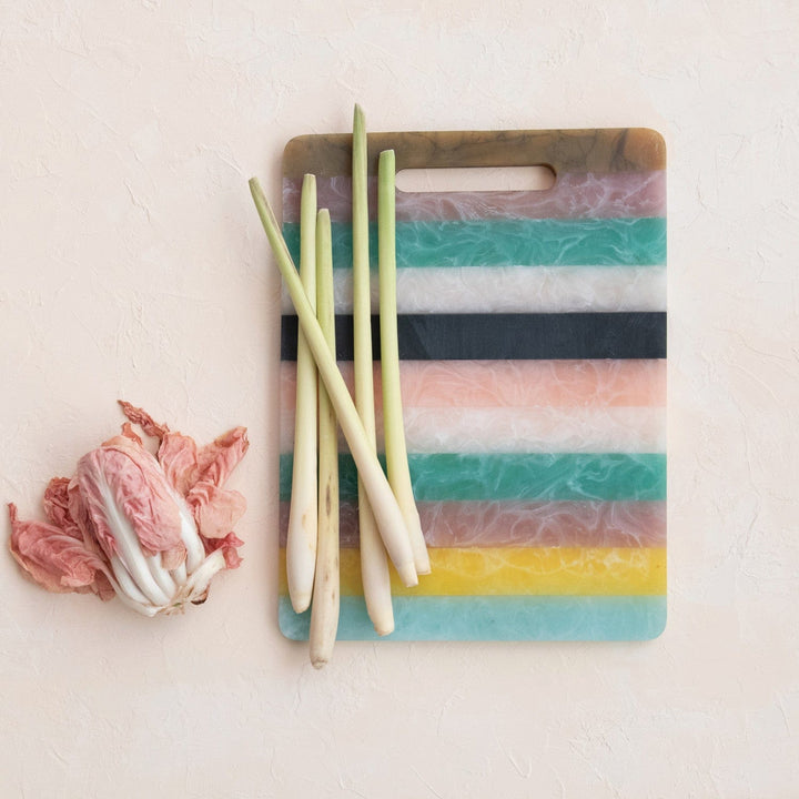 Creative Coop Home Marbled Resin Striped Cheese/Serving Board w/ Handle (Each One Will Vary) - LOCAL PICKUP ONLY