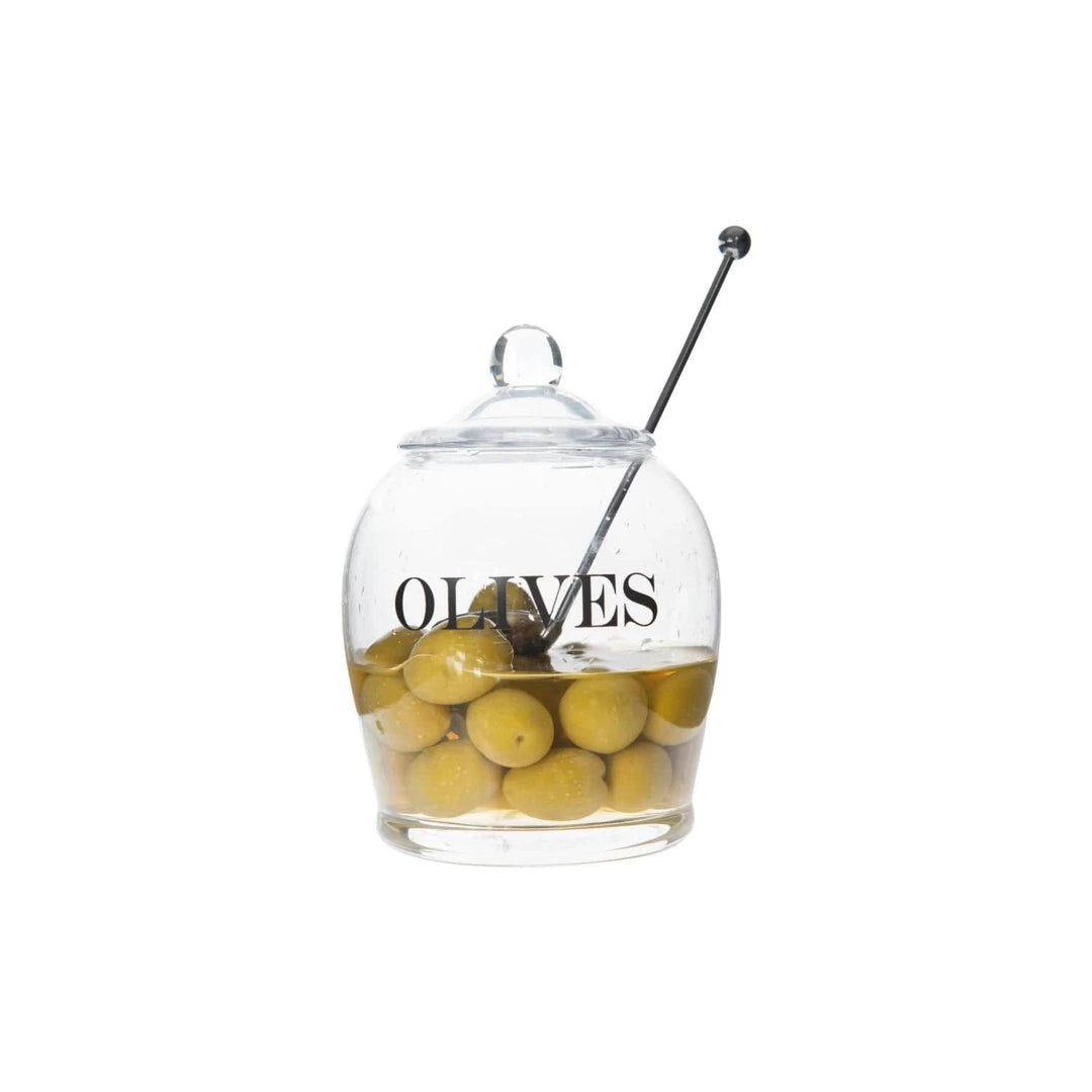 Creative Coop Home Olives Glass Jar with Slotted Spoon