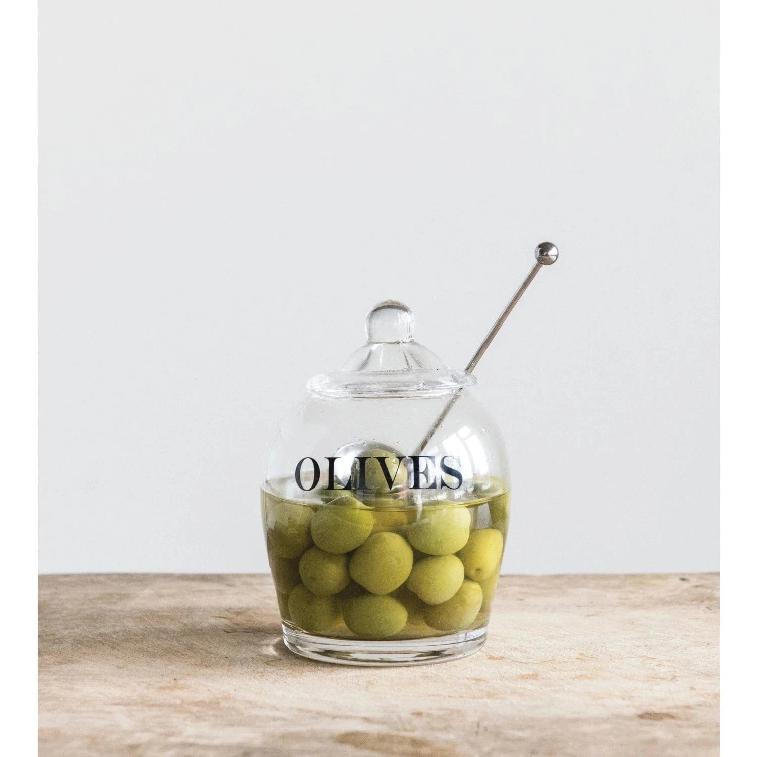 Creative Coop Home Olives Glass Jar with Slotted Spoon