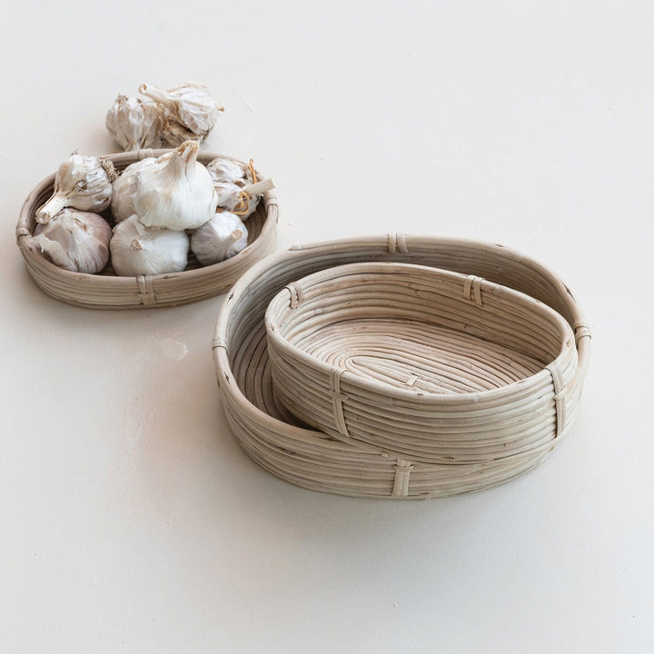 Creative Coop Home Oval Decorative Hand-Woven Rattan Baskets