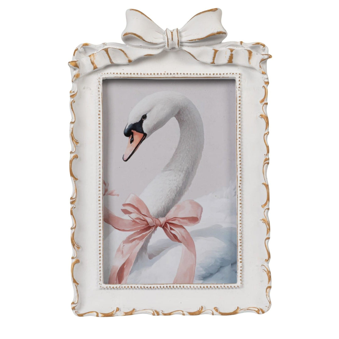 Creative Coop Home Photo Frame with Bow, Antique White &amp; Gold Finish (Holds 4" x 6" Photo)