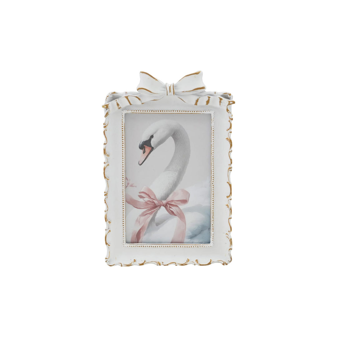 Creative Coop Home Photo Frame with Bow, Antique White &amp; Gold Finish (Holds 4" x 6" Photo)
