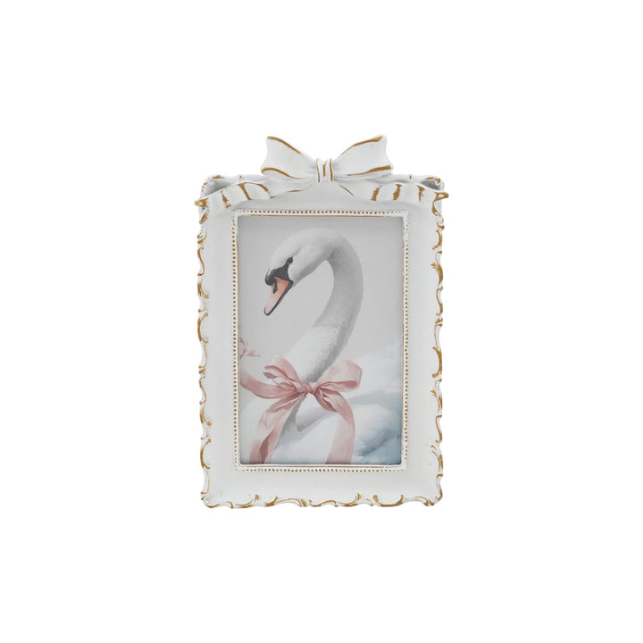 Creative Coop Home Photo Frame with Bow, Antique White &amp; Gold Finish (Holds 4" x 6" Photo)