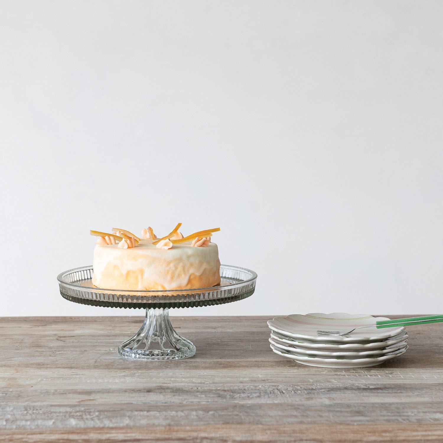 Creative Coop Home Pressed Glass Pedestal with Lip